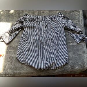 Off the shoulder black and white stripe top